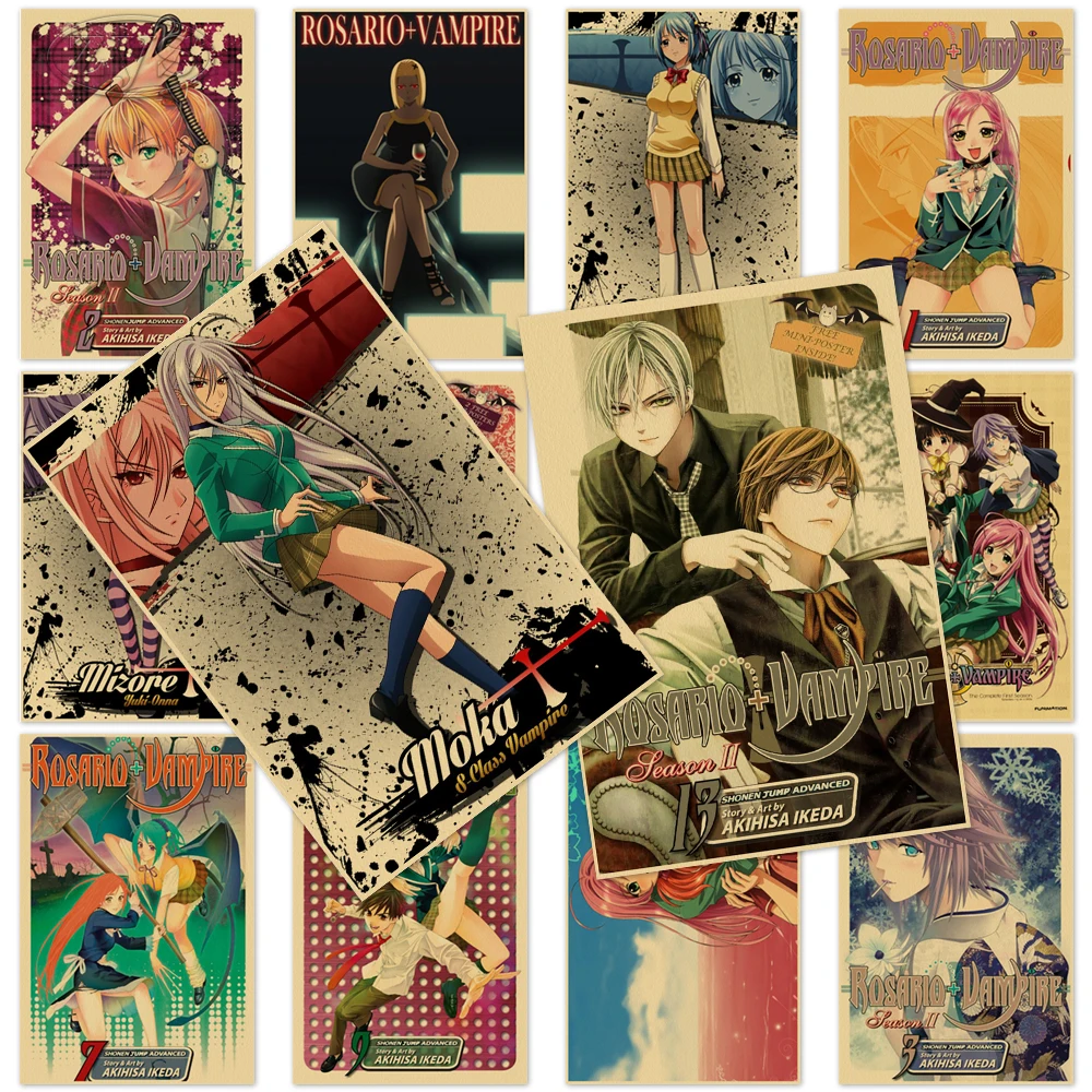 Розарио и вампир плакат из белой бумаги аниме настенное искусство домашняя