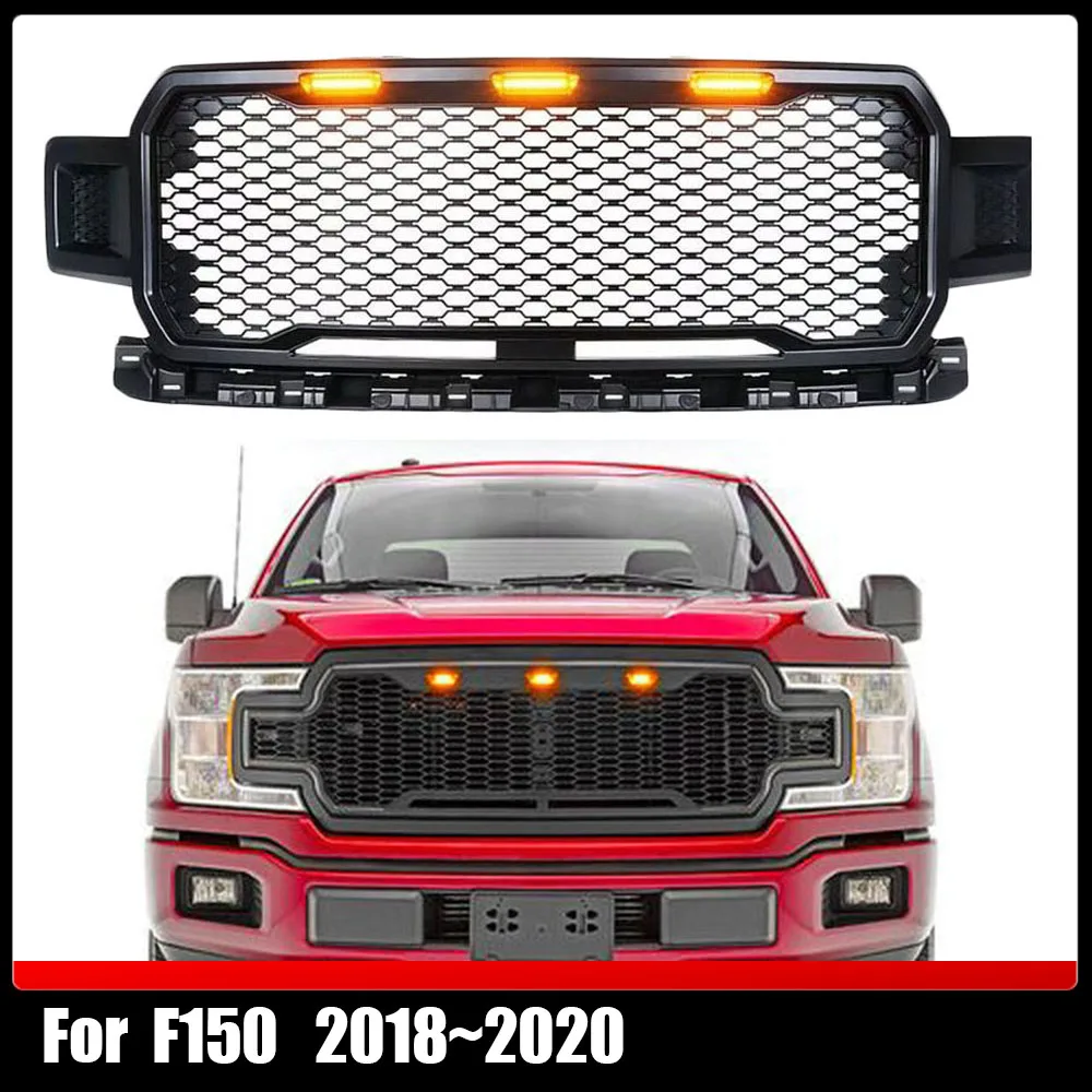 Matte Black Grill ABS Front Bumper Grilles Upper Grilles With LED Light Raptor Style Auto Parts Grille For F150 2018~2020