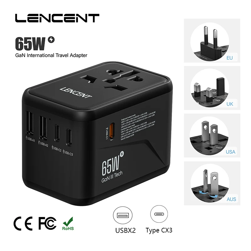 With 2 Usb Ports 3 Type C Fast Charging Power Adapter Eu/uk/
