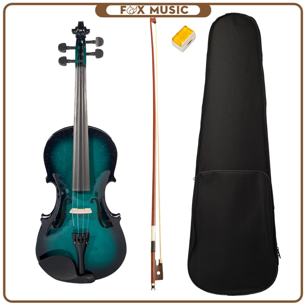 4/4 Violin  Fiddle Basswood Violin Kit Rosin Brazilwood Bow Violin Case String Instrument Blue& Black Gradual Color