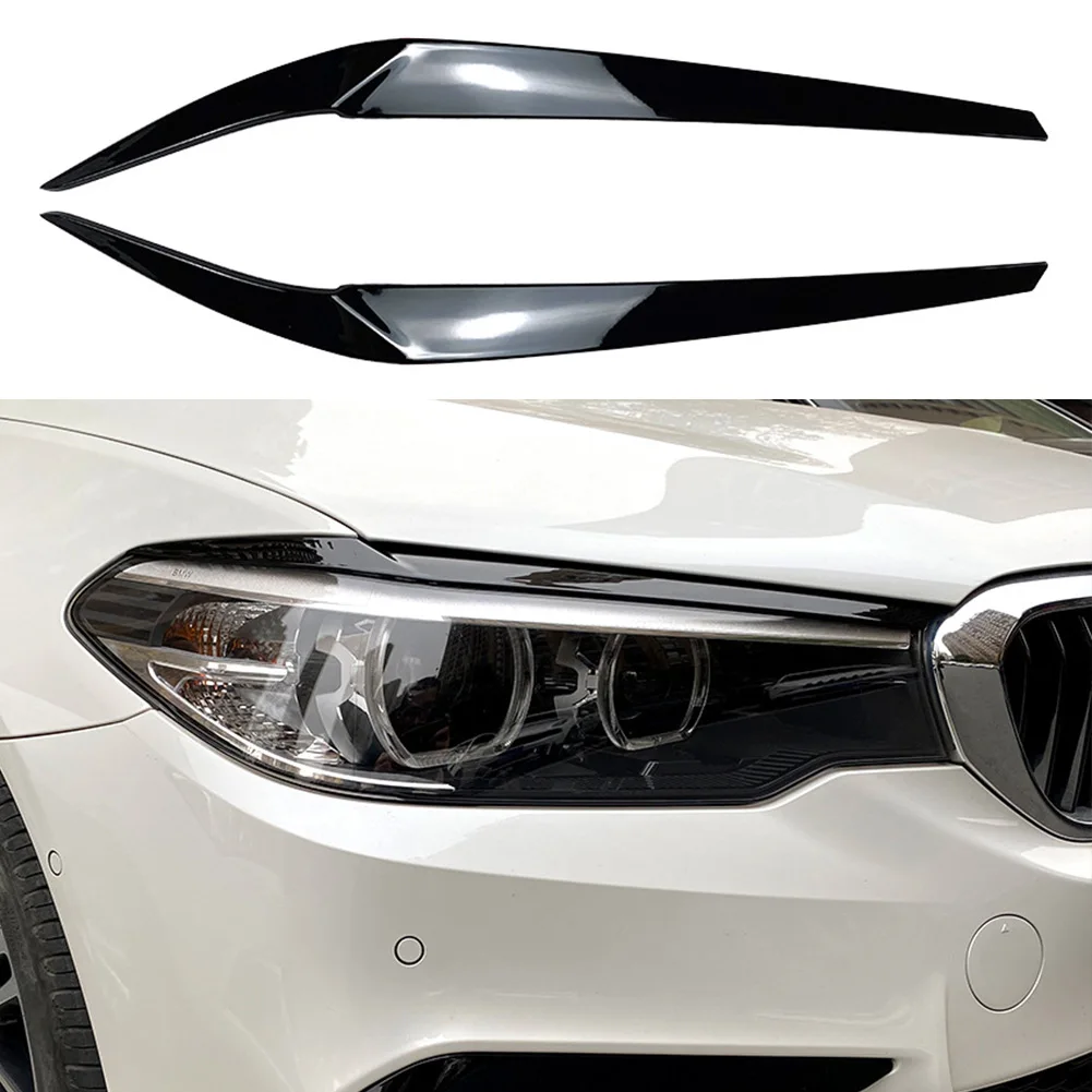 

2pcs Car Front Headlights Eyelid Eyebrow Trim Black Carbon Fiber Color Exterior Accessories For BMW 5 Series G30 525i 2017-2021