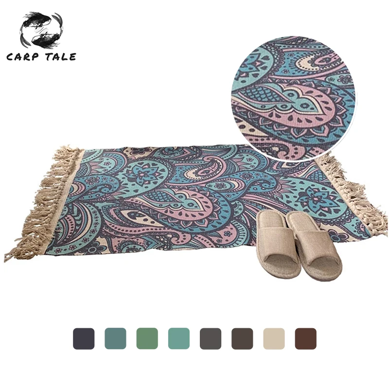 

2020 New Retro Bohemian Hand Woven Cotton Linen Carpet Rug Bedside Rug Geometric Floor Mat Living Room Bedroom Carpet Home Decor