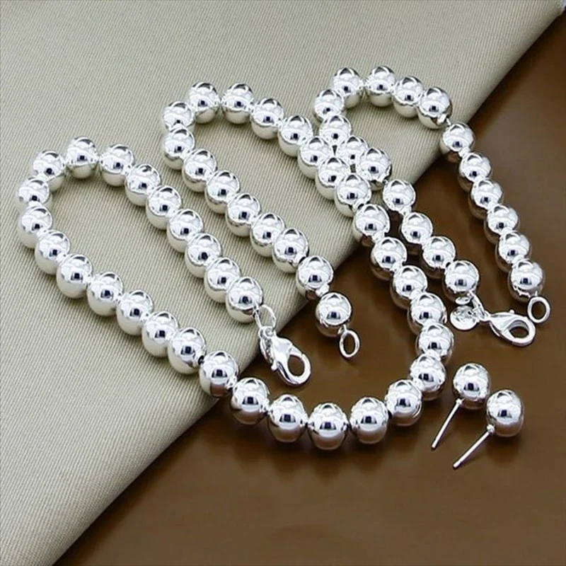 

Женский ювелирный комплект из колье и серёг, из серебра 925 пробы, 10 мм