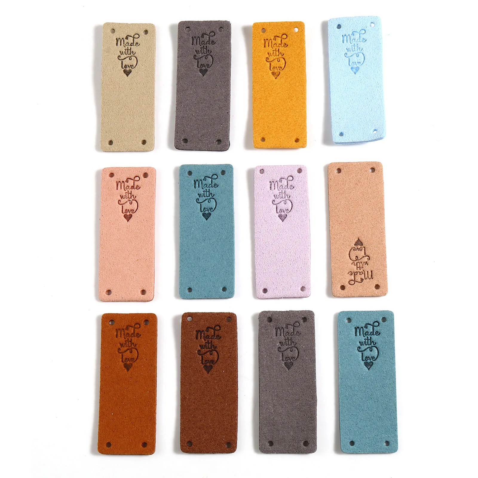 

10 PCs Microfiber Label Tags Rectangle Multicolor Heart Pattern " Made With Love " Faux Suede 50mm x 20mm