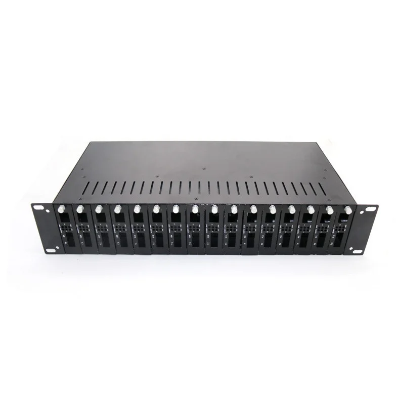 2u Rackmount dual power Chassis 16 Ports Fiber Media Converter Rack