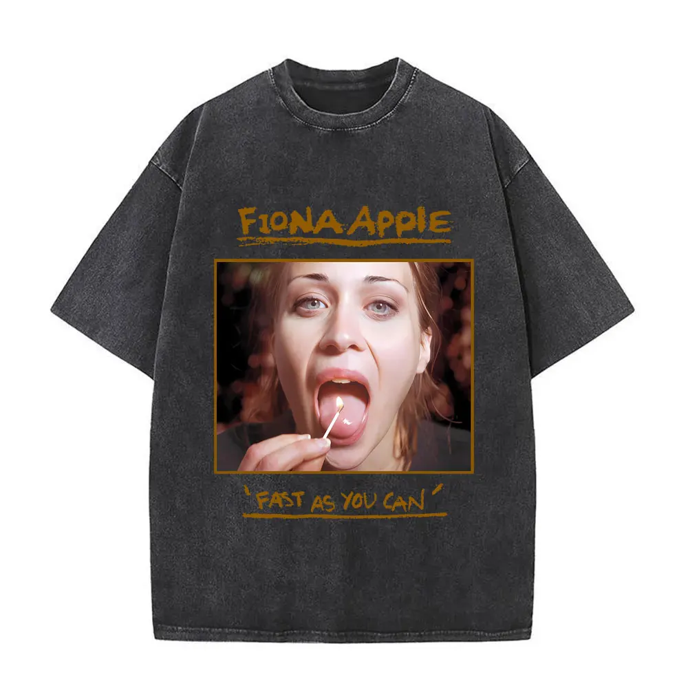 Фото Винтажная Футболка Fiona с принтом яблока, модная мужская рубашка оверсайз с вареным рисунком в стиле рок, Повседневная футболка для мужчин и женщин №3
