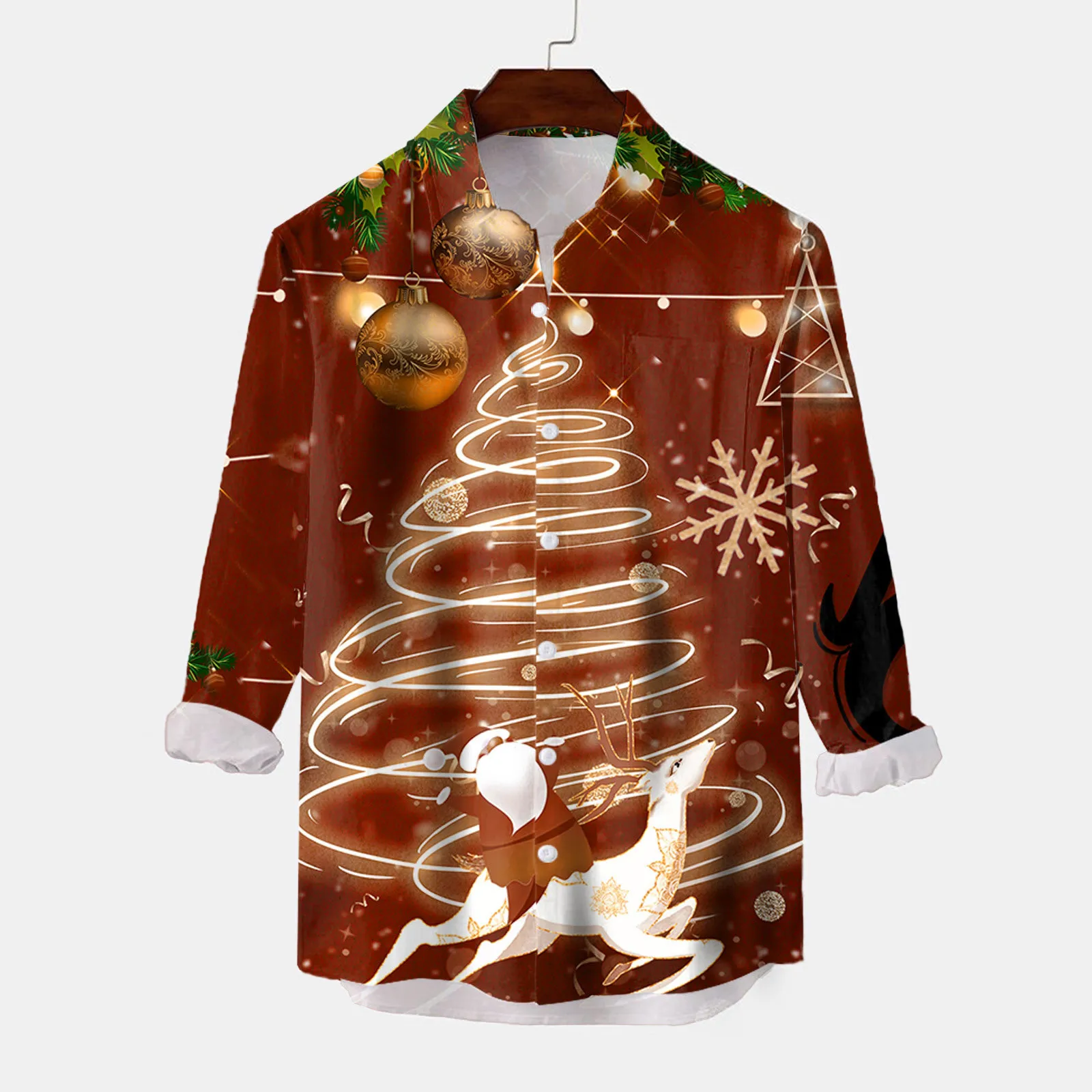 

Забавная Мужская рубашка с 3d принтом рождественской елки, Повседневная Уличная одежда с длинным рукавом, топы унисекс, шикарная гавайская р...