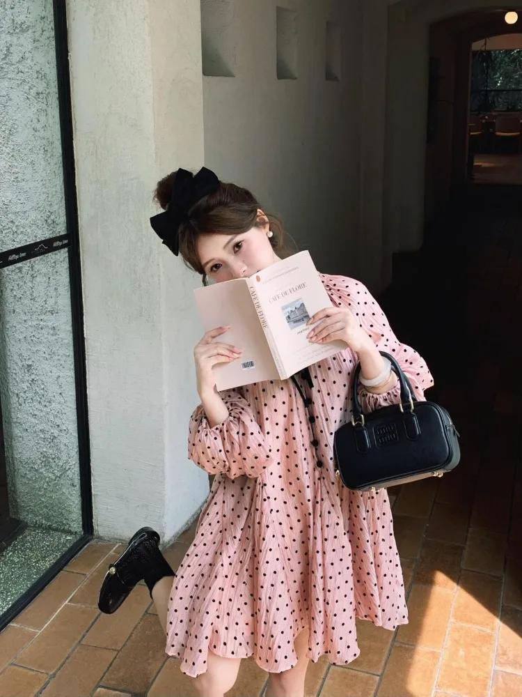 Korejepo Легкие роскошные вечерние платья Тонкие короткие мягкие милые в горошек для