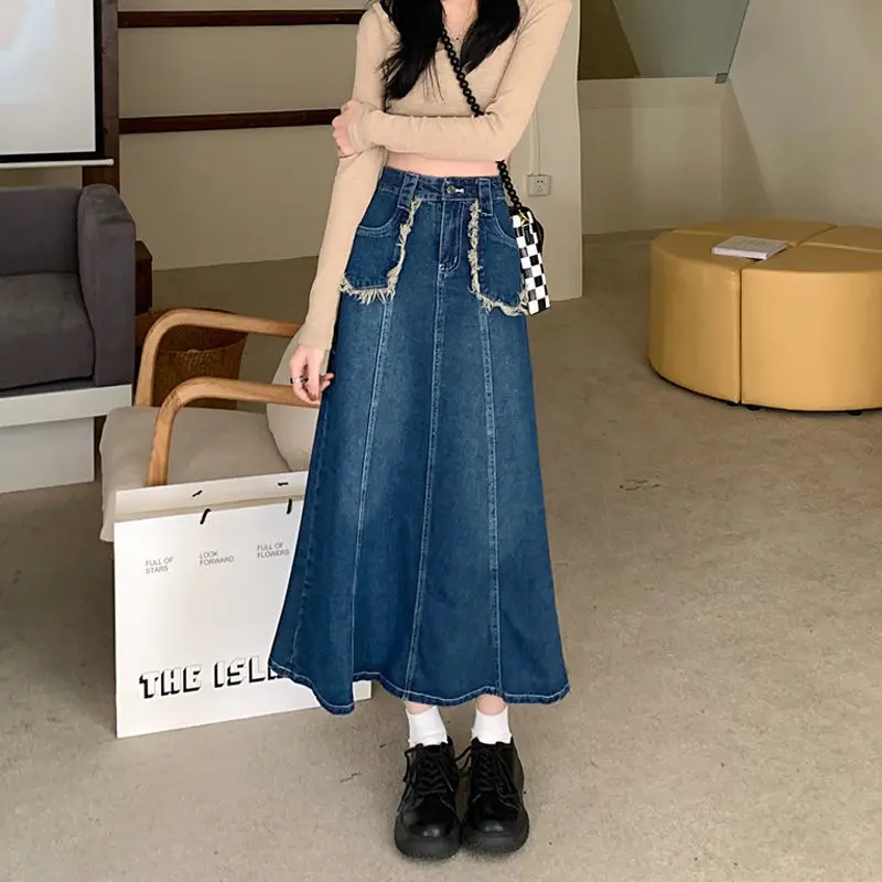 

Women Skirts 2022 New High Quality Fashion Denim Skirt Solid Comfortable Trendy Jeans Skirt Women Clothing Faldas Mujer E454