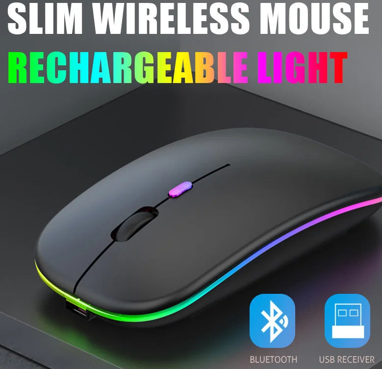 

Bluetooth 5.0 Wireless With USB Rechargeable RGB Mouse BT5.2 For Laptop/Computer/PC/Macbook Gaming Mouse 2.4GHz 1600DPI