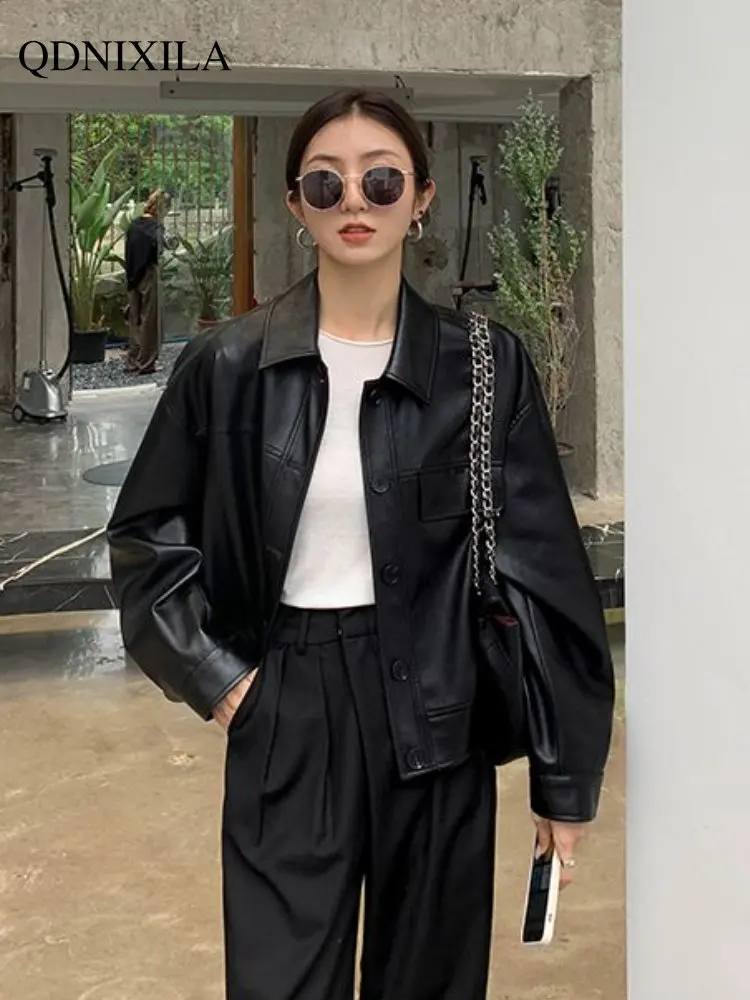 Women's Leather Jacket 2023 Spring Jacket Women New Outerwear Short PU Leather Jacket Korean Fashion Vintage Style Female Jacket