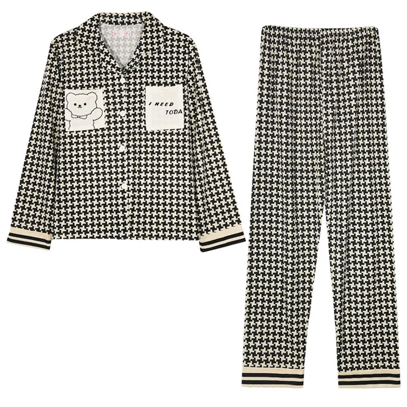 Pajamas Female Korean Sweet and Cute Net Red Long-sleeved Cardigan Girl Casual Trousers Home Clothing Suit Womens Pajamas