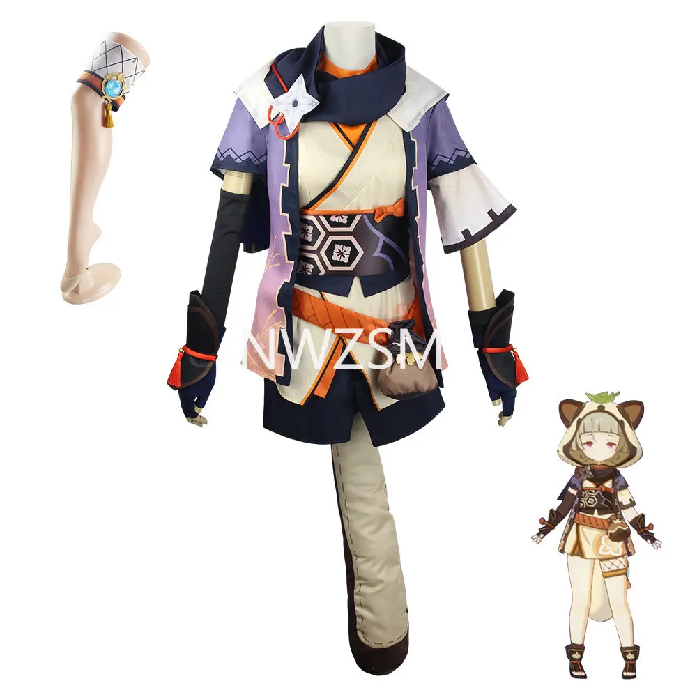 

Костюм для косплея Game Genshin Impact Honey Sayu, прекрасное платье, шапка, хвост, полный комплект, парик для косплея, для Хэллоуина