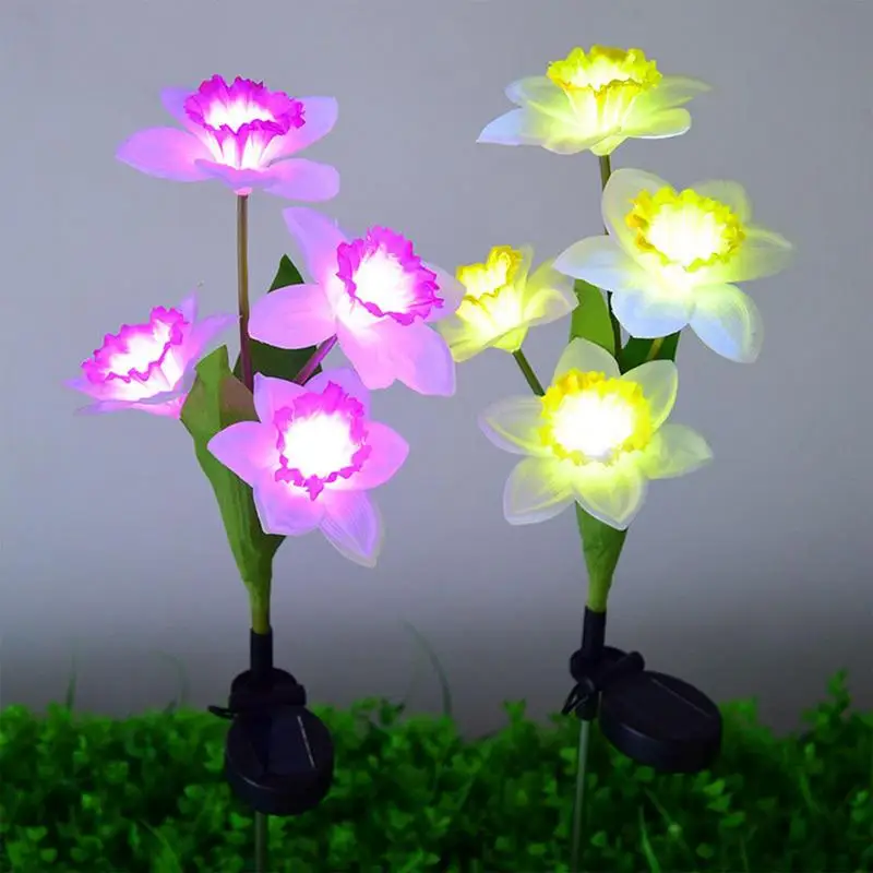 

Цветочные фонари на солнечной батарее, водонепроницаемые лампы IP65 с 3 головками, Цветочная лампа, детские цветы, уличный декоративный светильник на солнечной батарее для сада, 2 шт.