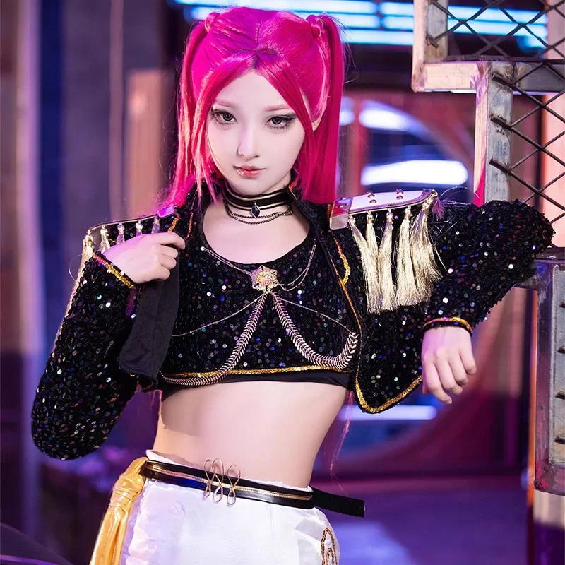 Фото Костюм для косплея K-Pop Demon Hunters: Руми, Зои, Мира, парик, женский черно-золотой костюм для Хэллоуина, вечеринок и ролевых игр №3
