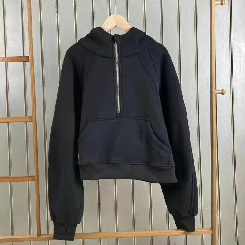 Lulu Women Winter Oversized Cropped Hoodies Relaxed Fit Sweatshirt Waist Length Sweater Yoga Wear for Women Define Jackets Coat