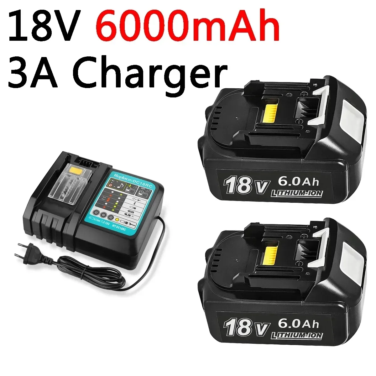 

New For Makita 18V 6000mAh Rechargeable Power Tools Battery with LED Li-ion Replacement LXT BL1860B BL1860 BL1850+3A Charger