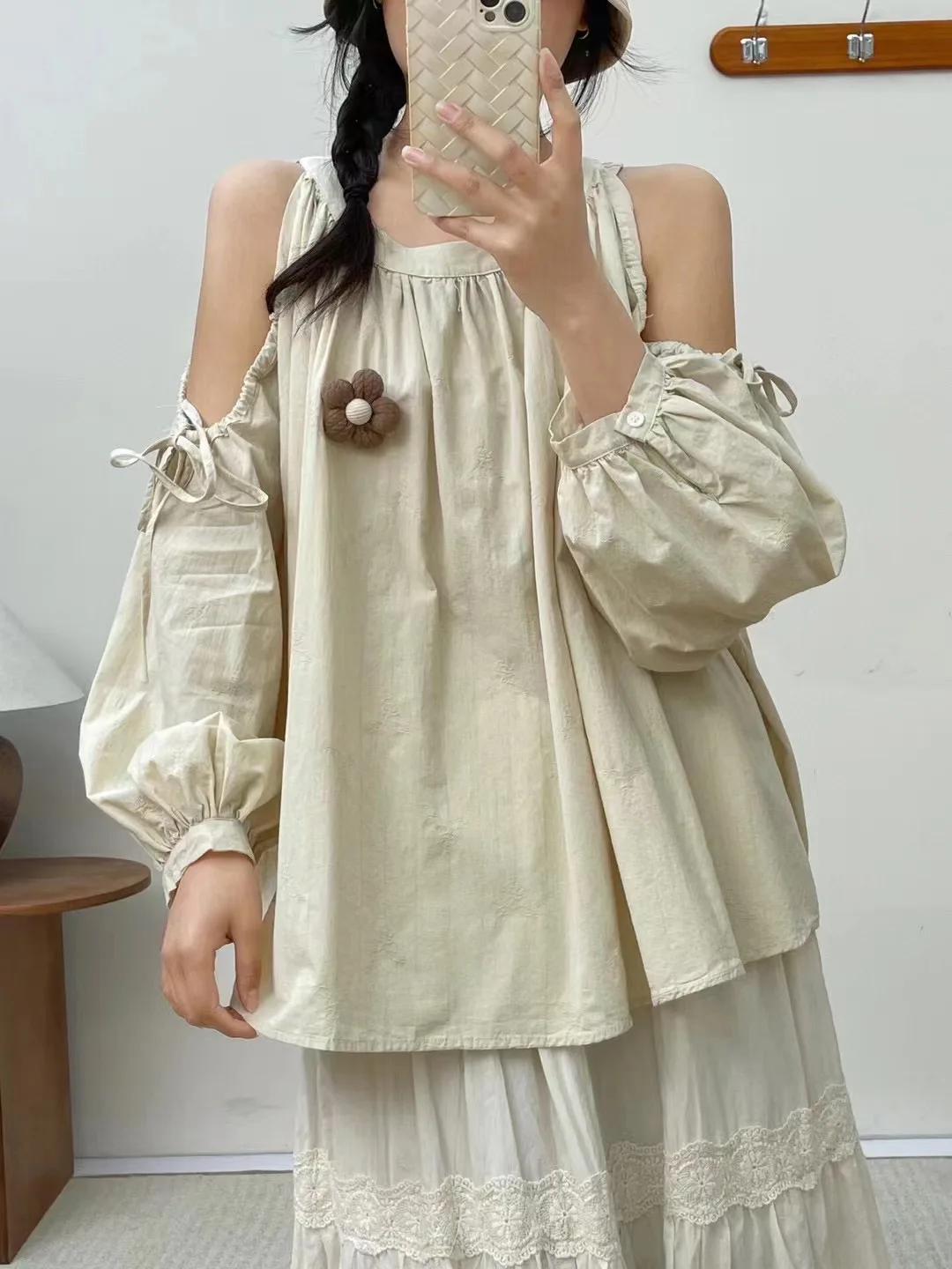 Одежда Мори Кей в японском стиле ретро с длинным рукавом-фонариком без бретелек