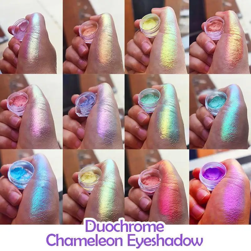 

12 Colors Chameleon Eyeshadow Ultra-Thin Iridescent Eyeshadow Holographic Duochrome MultiChrome Shift Color Shifting Pigmen G5U6