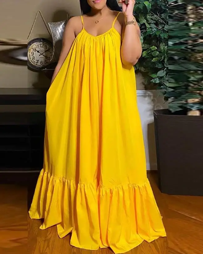 

Dresses for Women 2023 Summer Plain Ruched Ruffles Tied Detail Cutout Back Casual V-Neck A Line Maxi Dress Female Clothing