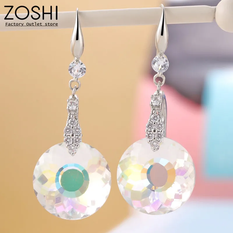 

Clear Colorful Crystal Earrings For Women Facet side Sunflower Drop Earrings Silver Plated Jewelry Cubic Zirconia Earrings