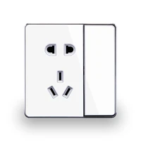 86 type household white one opening five hole socket panel hotel 1 opening five hole 16a double control glass wall switch