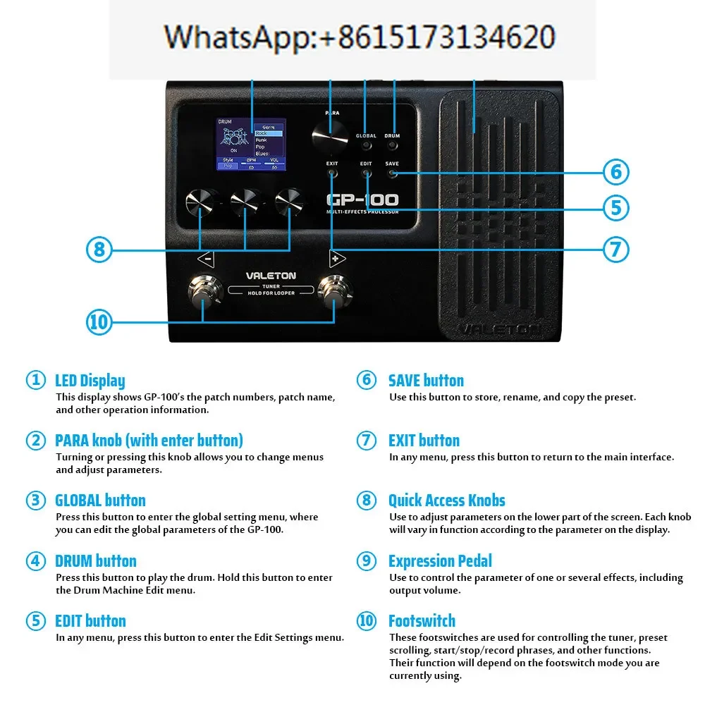 Педаль процессора Valeton для бас-гитары с несколькими эффектами и вилкой