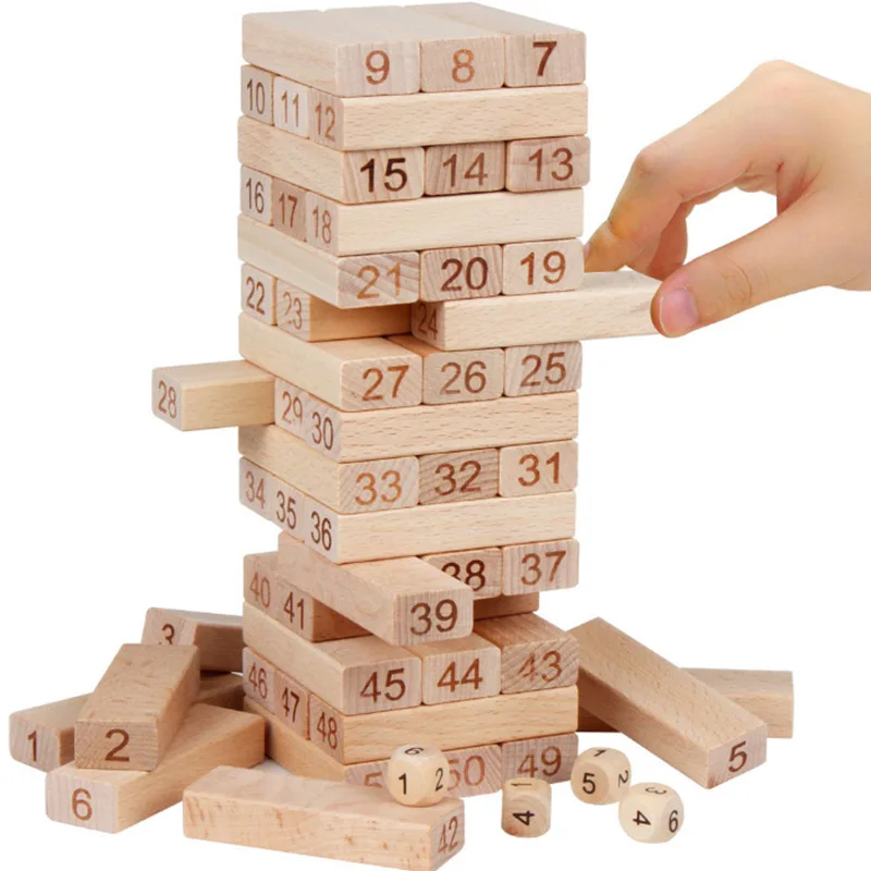 

Hevesrz 51pcs Domino Wooden Numbers Stick Stack Building Block Stress Relief Educational Toys for Kids Adults