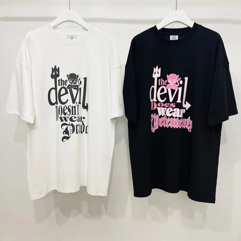 

VETEMENTS White T-shirts Demon Letter Print Logo Cotton VTM Oversize Short Sleeves
