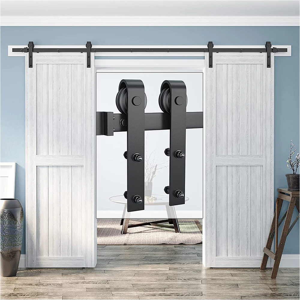 

6.6 FT(200CM) Double Iron Sliding Barn Door Hardware Classic Design Track with Upgraded Bearings for Wide Sliding Door Panel