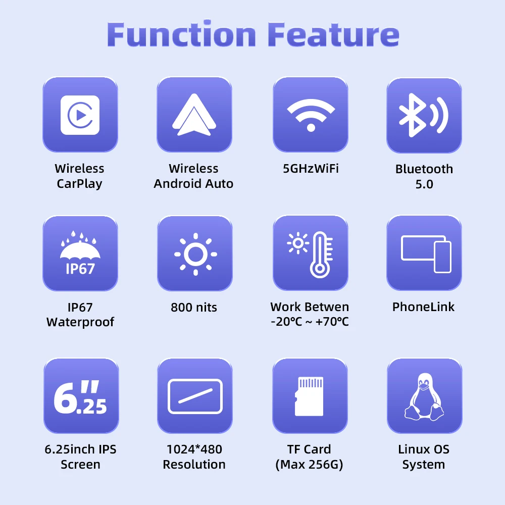Фото Bluetooth5.0 Motorcycle Navigation CarPlay IP67 Waterproof Wireless Carplay Display Screen Motorcycle Android Auto Monitor №2