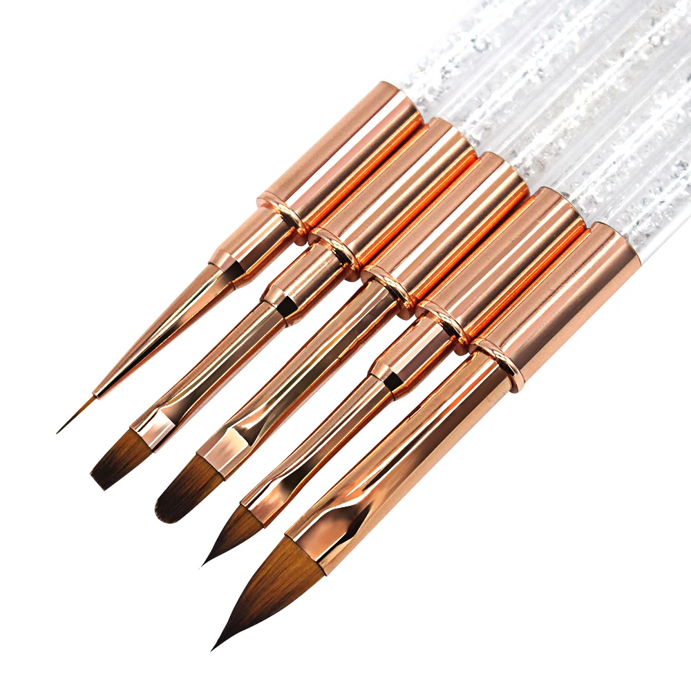 

1Pc Acrylic Gel Liner Nail Brush Crystal Handle Professional Drawing Painting Nail Art Manicure Tools Rose Gold