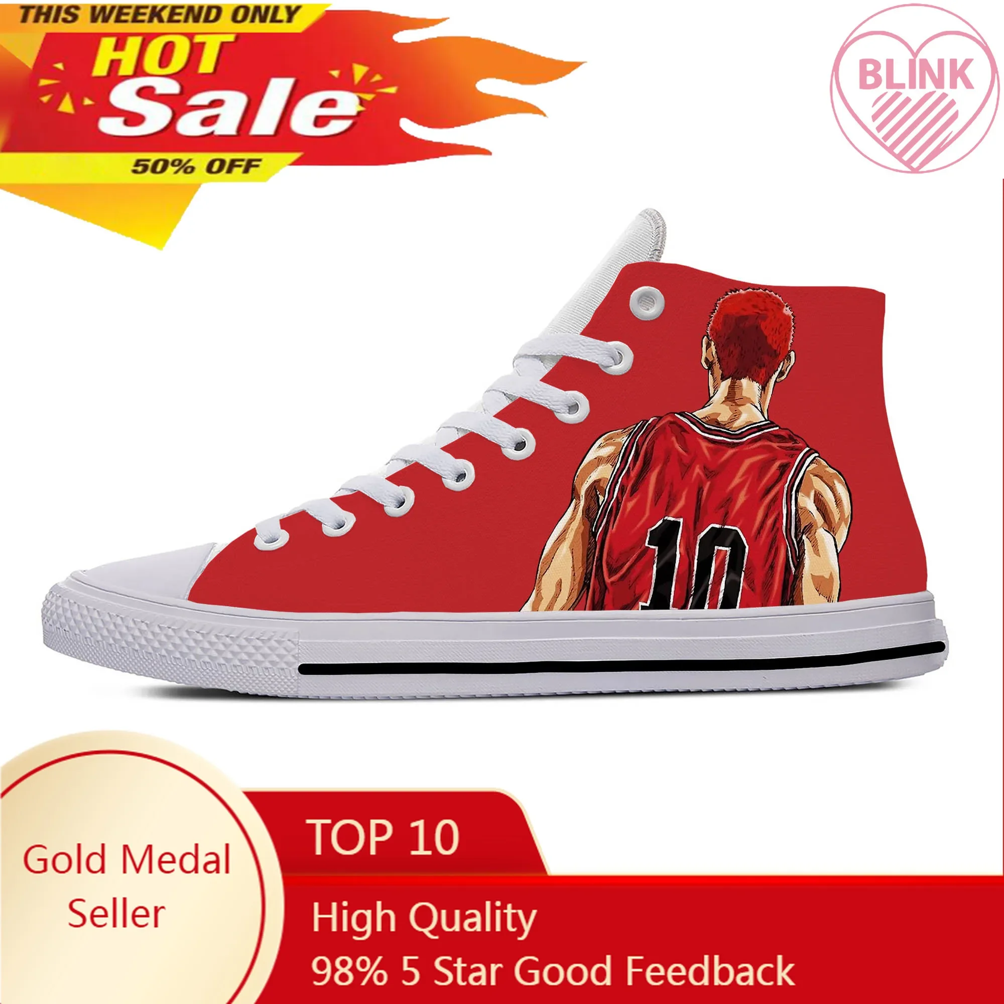 

Japanese Anime Manga Slam Dunk Sakuragi Hanamichi Casual Cloth Shoes High Top Lightweight Breathable 3D Print Men Women Sneakers