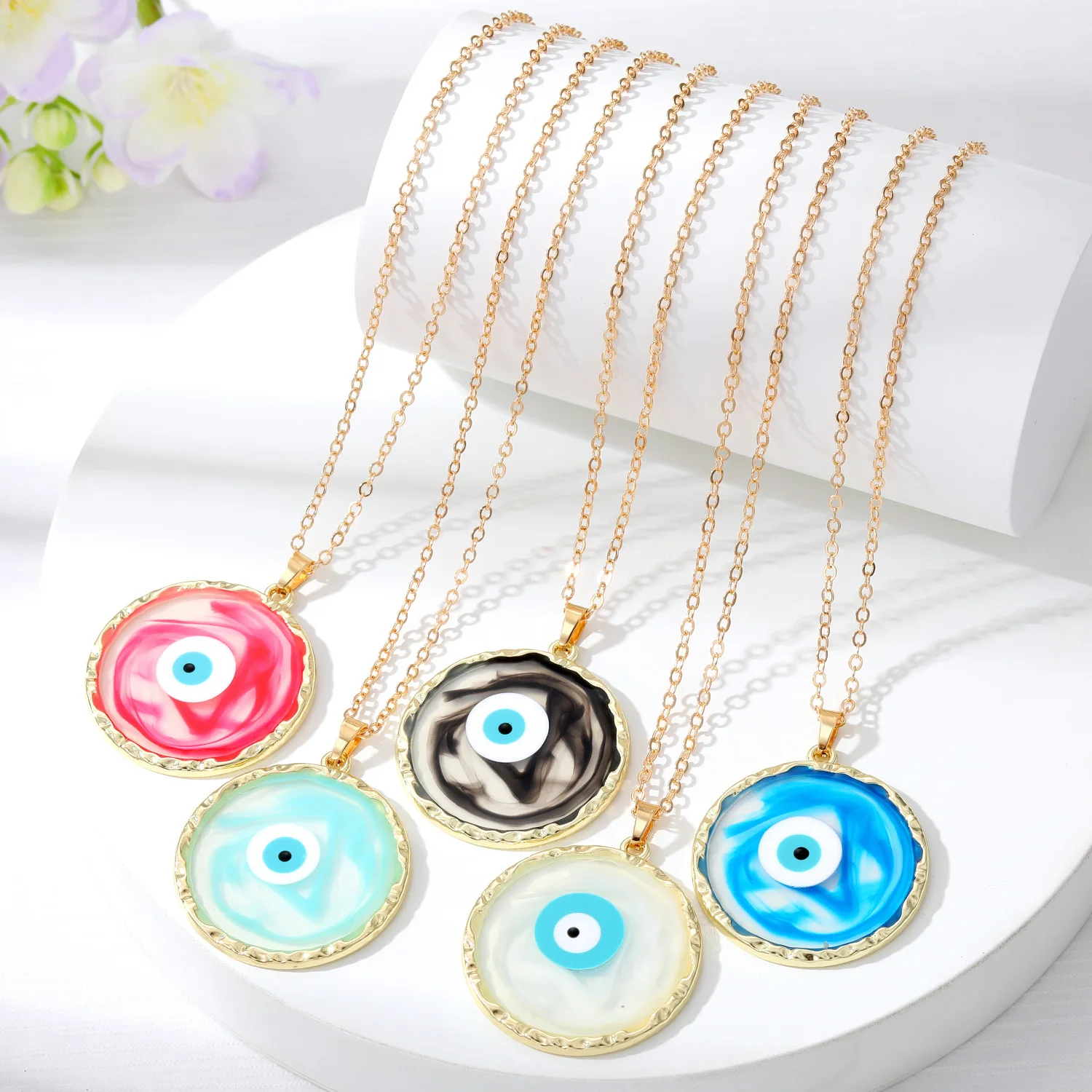

20pcs Blooming Color Blue Evil Eye Pendant Necklaces for Women Gift Jewelry Turkish Blue Eye Sweater Clavicle Chain Necklace