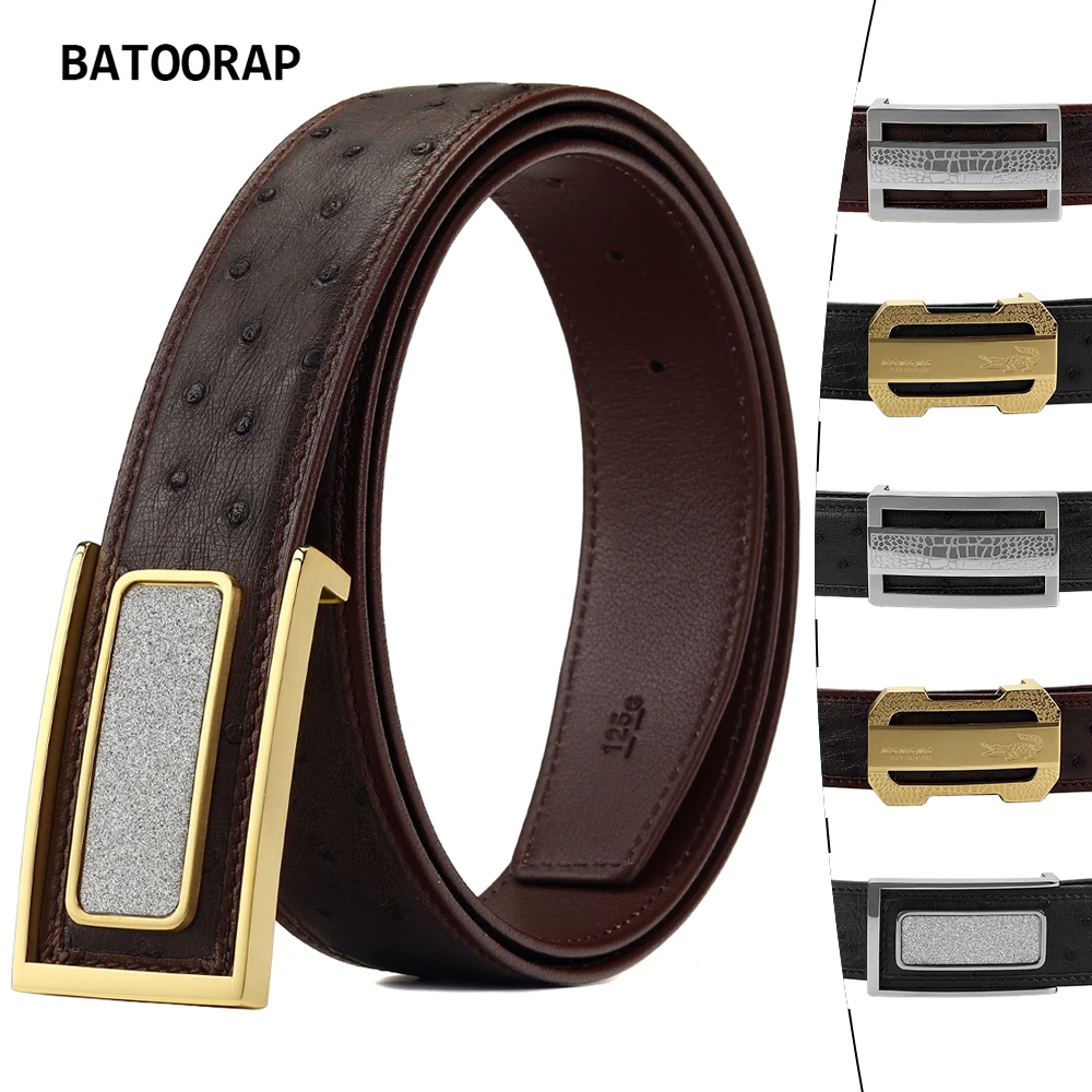 BATOORAP South African Ostrich Premium Belt Men's Black Brown Stainless Steel Buckle Designer Style High-End Luxury First Choice