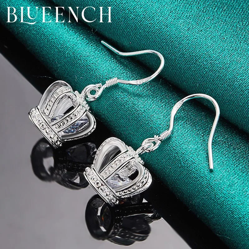 

Blueench 925 Sterling Silver Crown Pendant Romantic Earrings For Ladies Engagement Wedding Fashion Temperament Jewelr