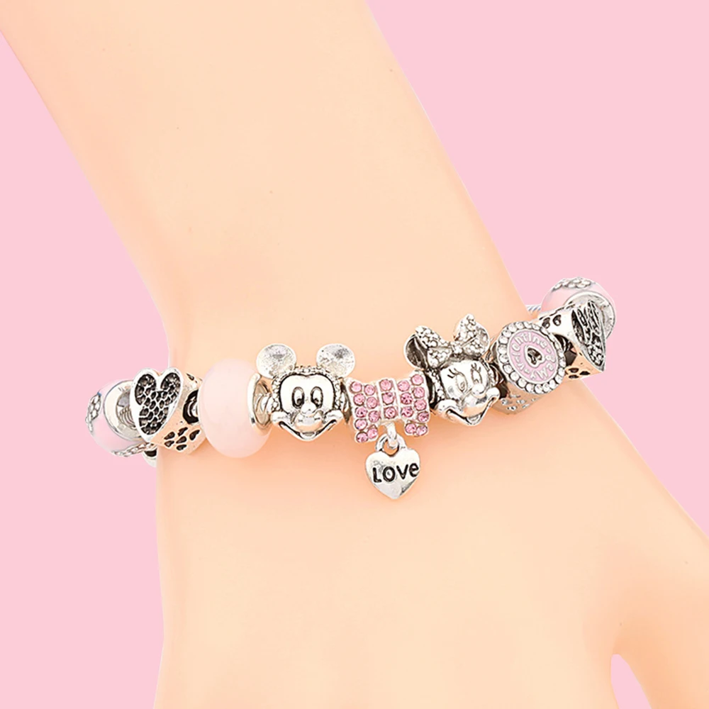 Ensemble de bracelets de perles de verre Minnie TurePink pour femmes, argent 925, lumière douce et romantique, bijoux de luxe, cadeaux d'anniversaire