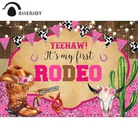 allenjoy my first rodeo 1st cowgirl birthday party backdrop western baby shower wooden cactus rustic pink photozone background