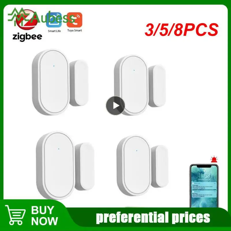 

3/5/8PCS Smart Security Alarms Tuya Smart Remote Monitoring Door Window Magnetic Sensor Alexa Google Home Door Detectors Zigbee