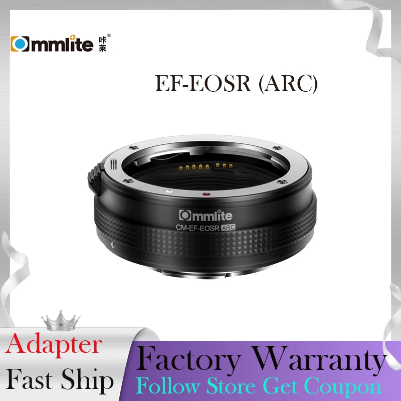 

COMMLITE CM-EF-EOSR ARC AF Mount Lens Adapter EF/EF-S Lens to EOSR/RF Mount Camera with Built-in Electronic Control Ring Stable