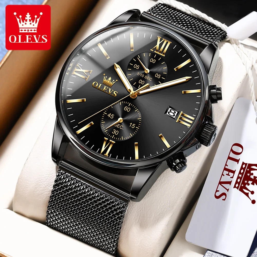 

OLEVS 2886 Minimalist Quartz Watches Men Fashion Mesh Steel Strap Chronograph Waterproof Luminous Watch for Men Auto Date Clock