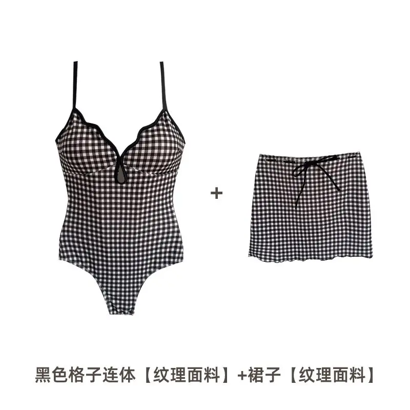 Корейская мода ретро клетчатый цельный купальник для женщин с юбкой тип высокой