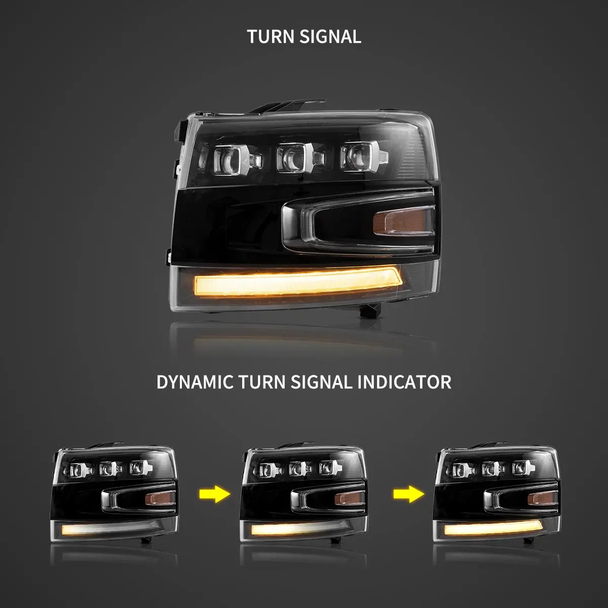 Фото Vland 07-13 Chevrolet Silverado 2-го поколения: светодиодные матричные фары-проекторы, черные, для грузовиков, улучшенная версия №4
