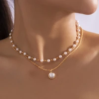 new baroque elegant simulated pearls pendant necklace for women exquisite multi layer temperament chain choker necklace jewelry