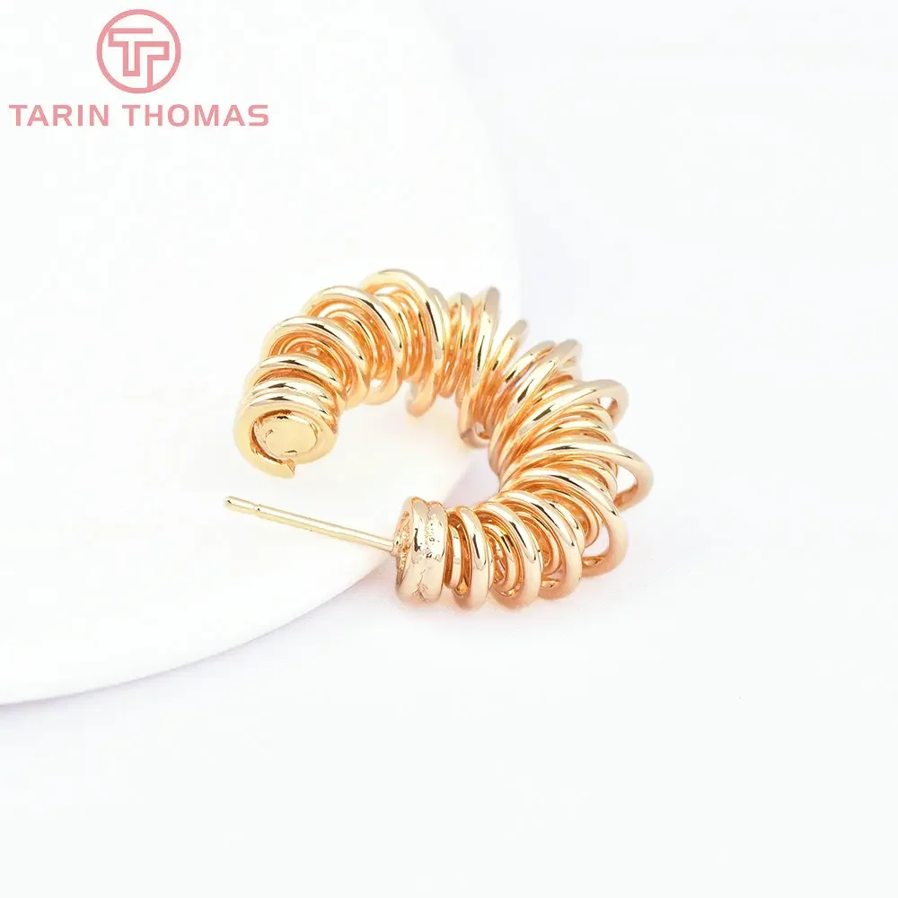 (7998) 2 шт. 27 мм 24 К золотого цвета латунные круглые пружинные серьги-гвоздики