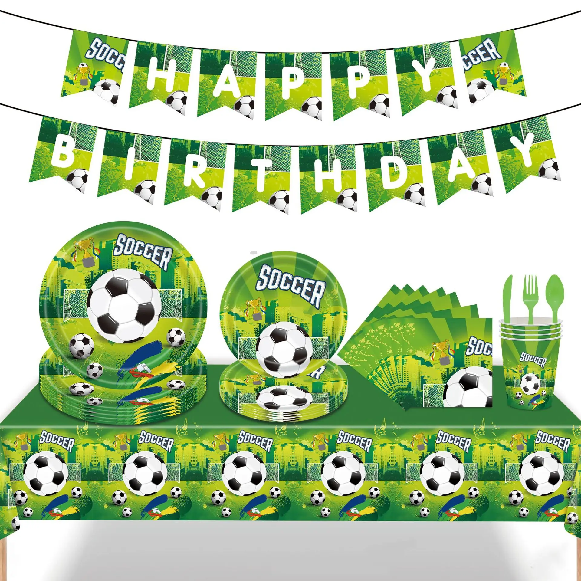 

Soccer Party Supplies Soccer Birthday Disposable Paper Plates Napkins Cups Tablecloth Party Pack for Kids Boy Brithday Decor