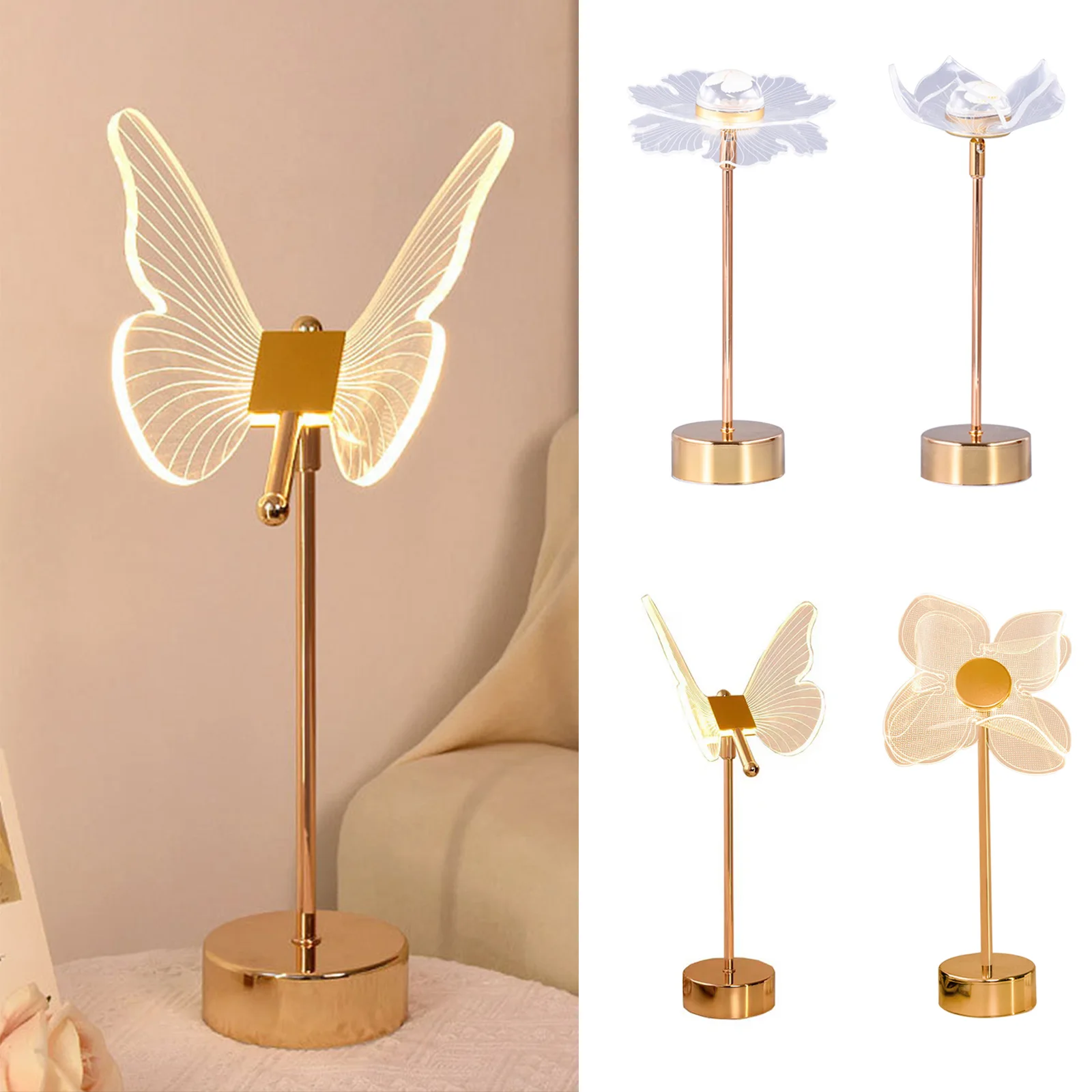 

Adjustable Lampshade LED Shell Table Light Acrylic Butterfly LED Art Crafts Acrylic Bedroom Desk Nightlamp Atmosphere Light