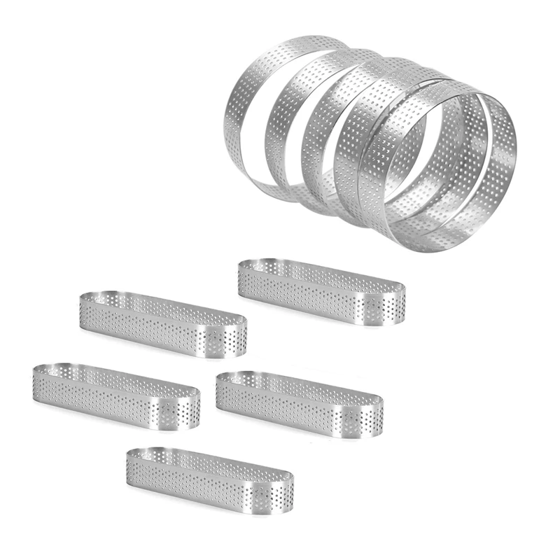 

5Pcs Stainless Steel Cake Making Molds Round & 5PCS Mini Mousse Cake Ring Stainless Steel Perforated Mold
