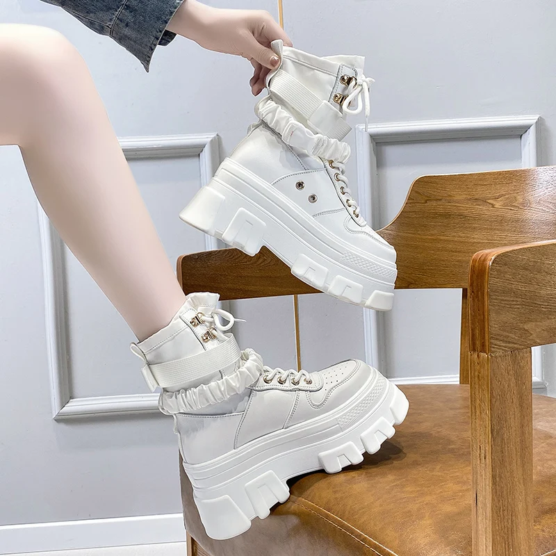 

New Women Casual Shoes Fashion Lace-up Round Toe Buckle Flats Solid Color Platform Comfortable Vulcanized Shoes Tenis Respiravel