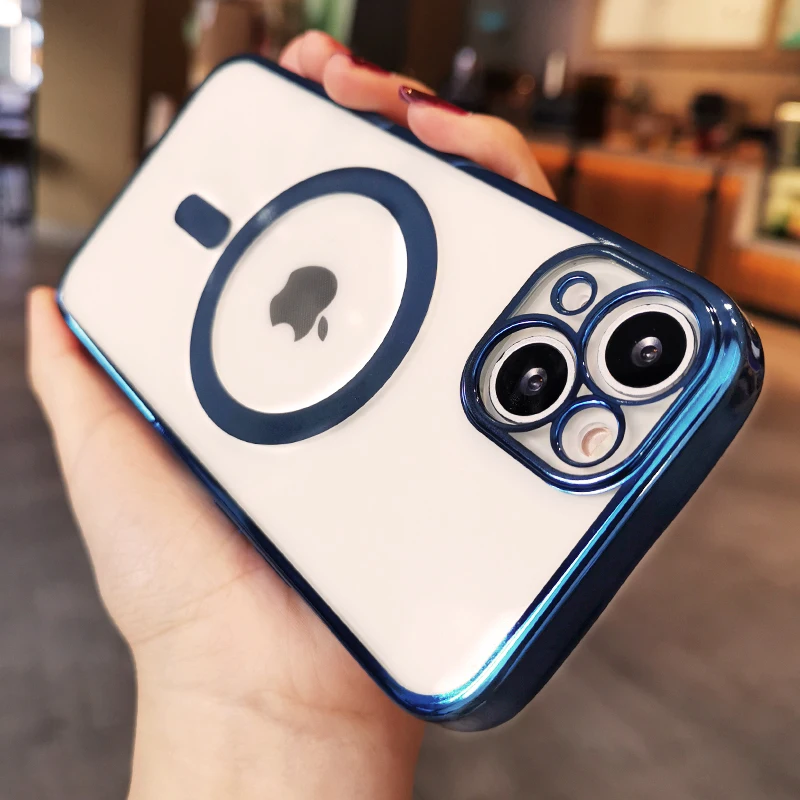 

Simple Magnetic Ring Plating Case for IPhone 12 13 Pro MAX Case Transparent Magnetic Wireless Charging Case For IPhone 12 13 Pro